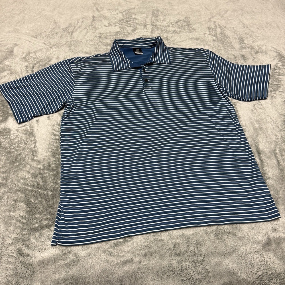 Nike Golf Polo Shirt Mens Large Blue Short Sleeve Athletic Striped